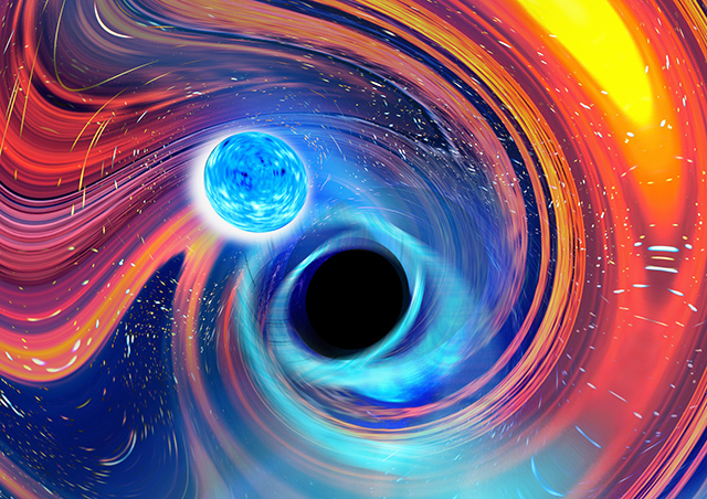 中性子星とブラックホールの合体のイメージイラスト