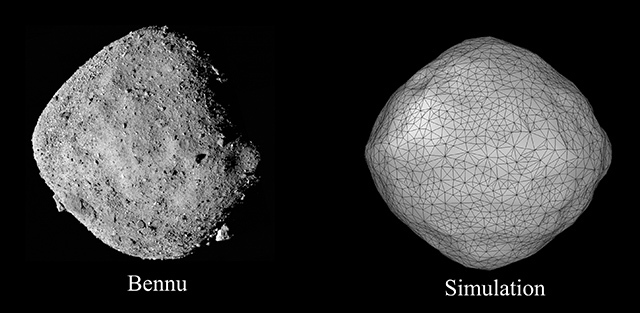 小惑星「ベンヌ」、（右）シミュレーション