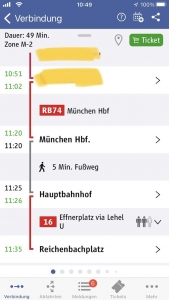 往きはネットで経路を調べ 途中でRB（Regionalbahn＝地域鉄道？に乗り換えられた